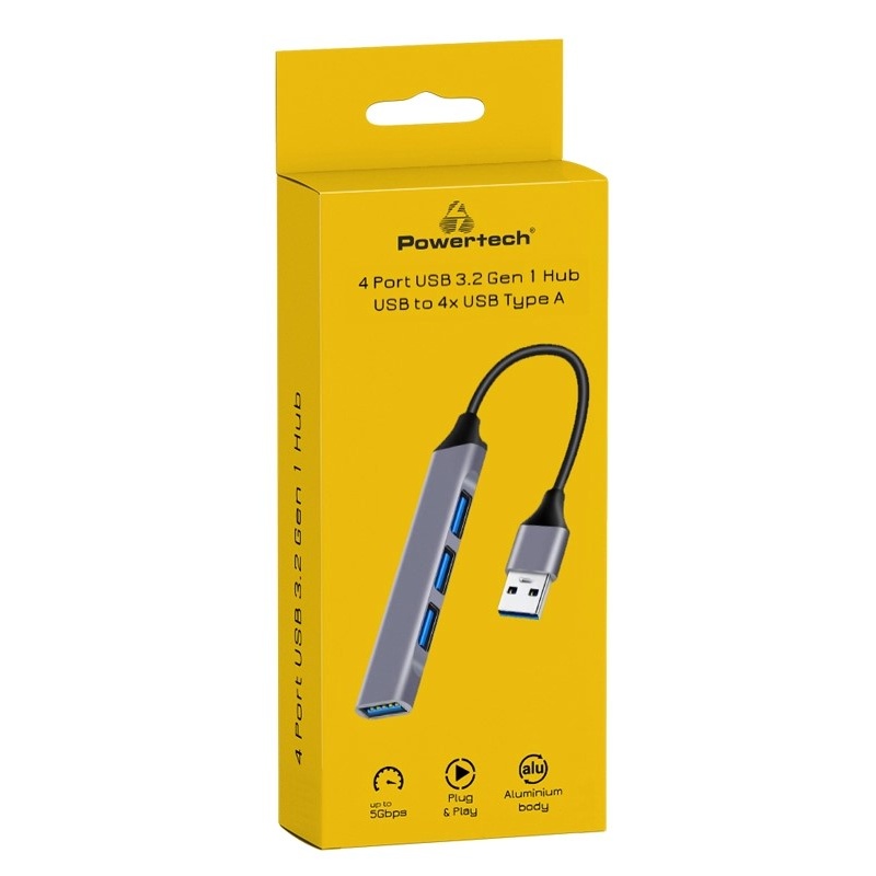 Powertech USB Hub 4x Θυρών 5Gbps με σύνδεση USB-A Γκρι (PT-1114)