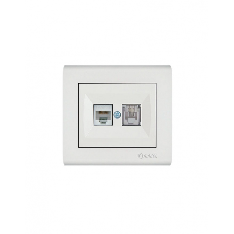 Makel Manolya Πρίζα Τηλεφώνου RJ11 & Δικτύου Data RJ45 Cat6 Λευκή (41001137)