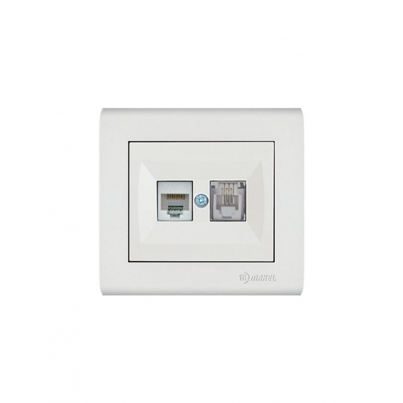 Makel Manolya Πρίζα Τηλεφώνου RJ11 & Δικτύου Data RJ45 Cat5 Λευκή (41001037)