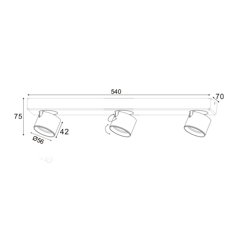 Aca Led Τρίφωτο Φωτιστικό Οροφής - Τοίχου 15W 3000K Μαύρο (RA33LEDS54BK)