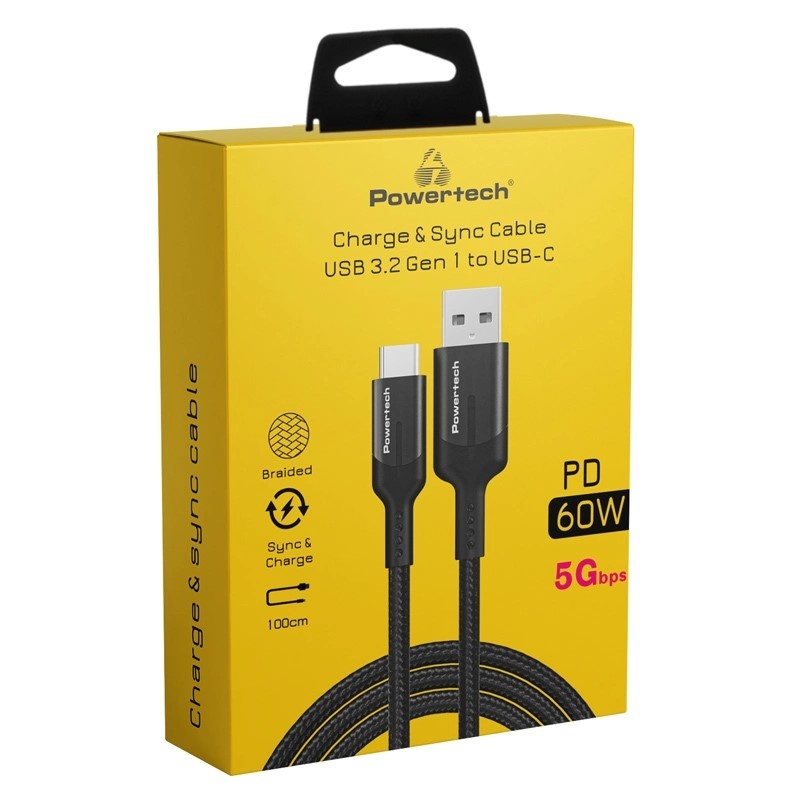 Powertech Καλώδιο Φόρτισης USB σε Type C 1m 60W 5Gbps Μαύρο (PTR-0134)