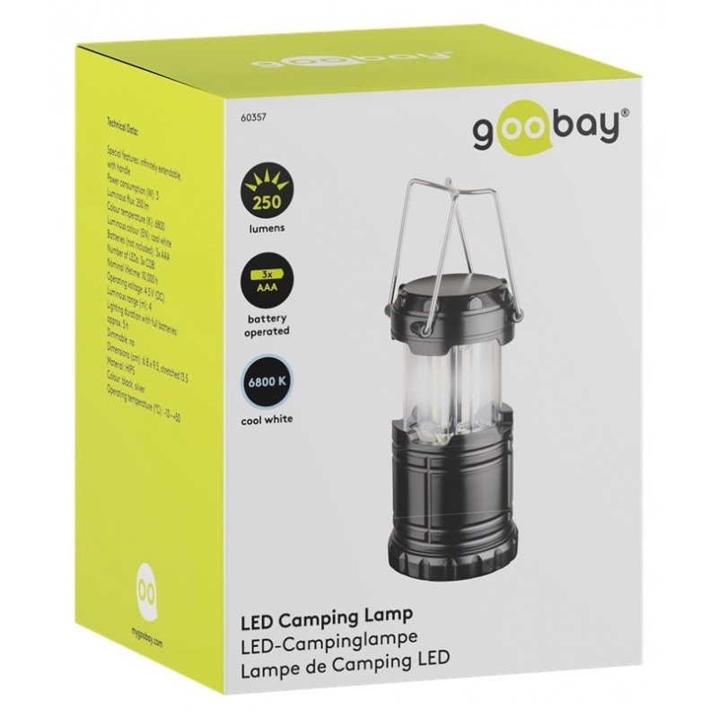 Goobay Led Φορητό Φωτιστικό Camping Πτυσσόμενο 3W 6800K Μαύρο (60357)