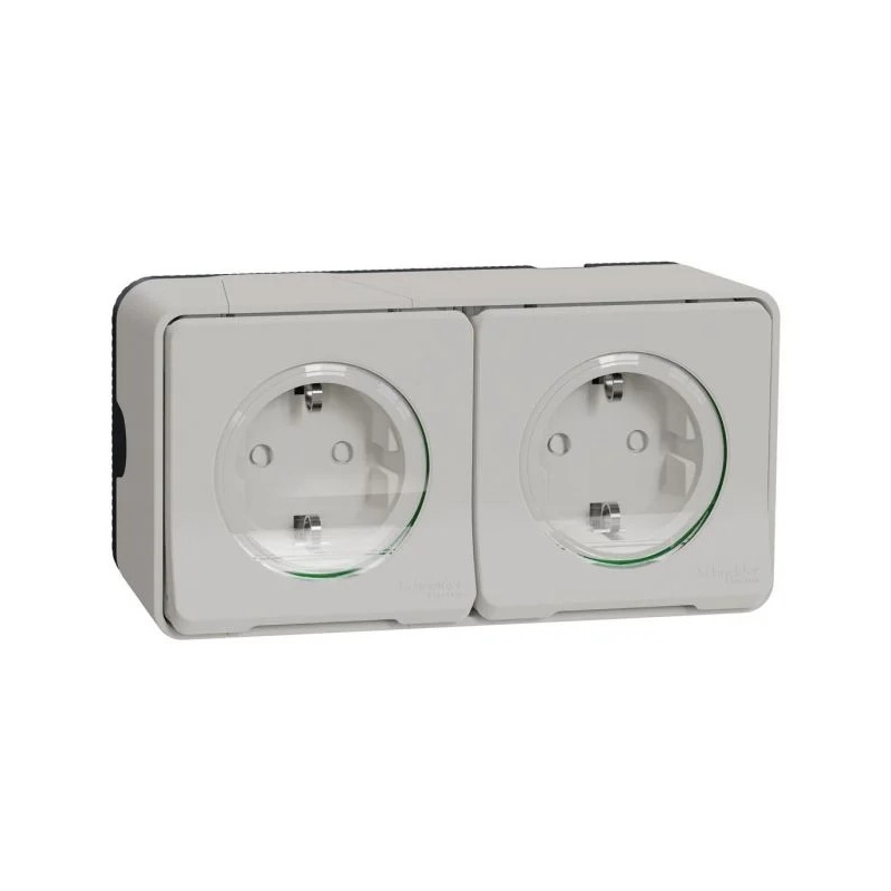 Schneider Electric Mureva Styl Στεγανή Επιτοίχια Πρίζα Διπλή IP55 Σούκο με Καπάκι Λευκή (MUR39035)