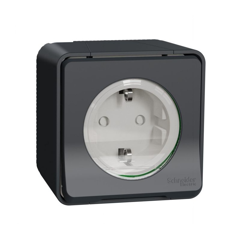 Schneider Electric Mureva Styl Στεγανή Επιτοίχια Πρίζα IP55 Σούκο με Καπάκι Ανθρακί (MUR36034)