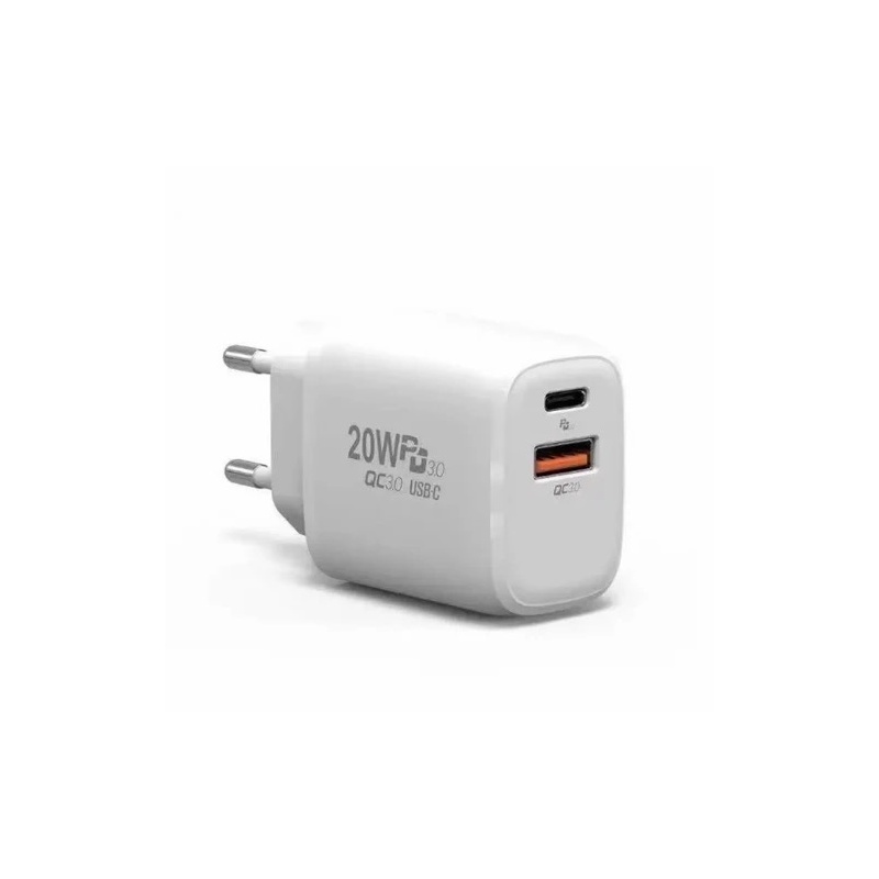 Lucas 20W QC3.0+PD dual USB Φορτιστής Γρήγορης Φόρτισης Λευκός (E19)