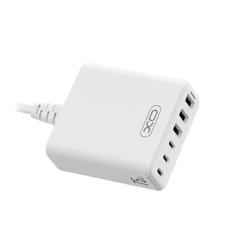 XO L133 EU Φορτιστής 75W GaN 3A+3C Γρήγορης Φόρτισης με 1.5m Καλώδιο Λευκός