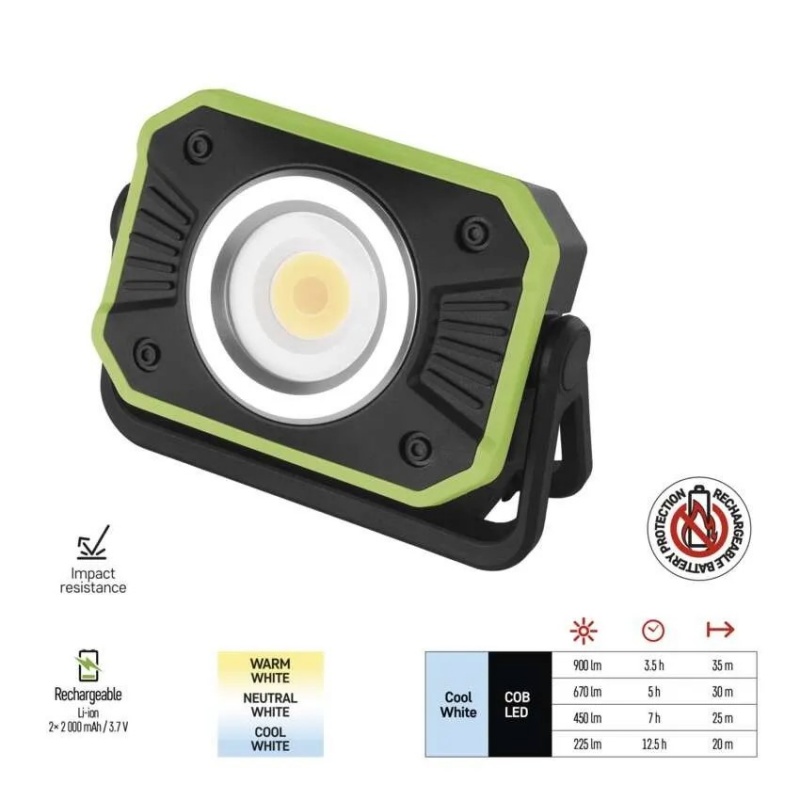 Emos Led Φακός Εργασίας Επαναφορτιζόμενος 900lm & Powerbank Πράσινο-Μαύρο (P4542)
