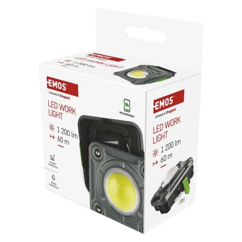 Emos Led Φακός Εργασίας Επαναφορτιζόμενος 1200lm Γκρι (P4543)