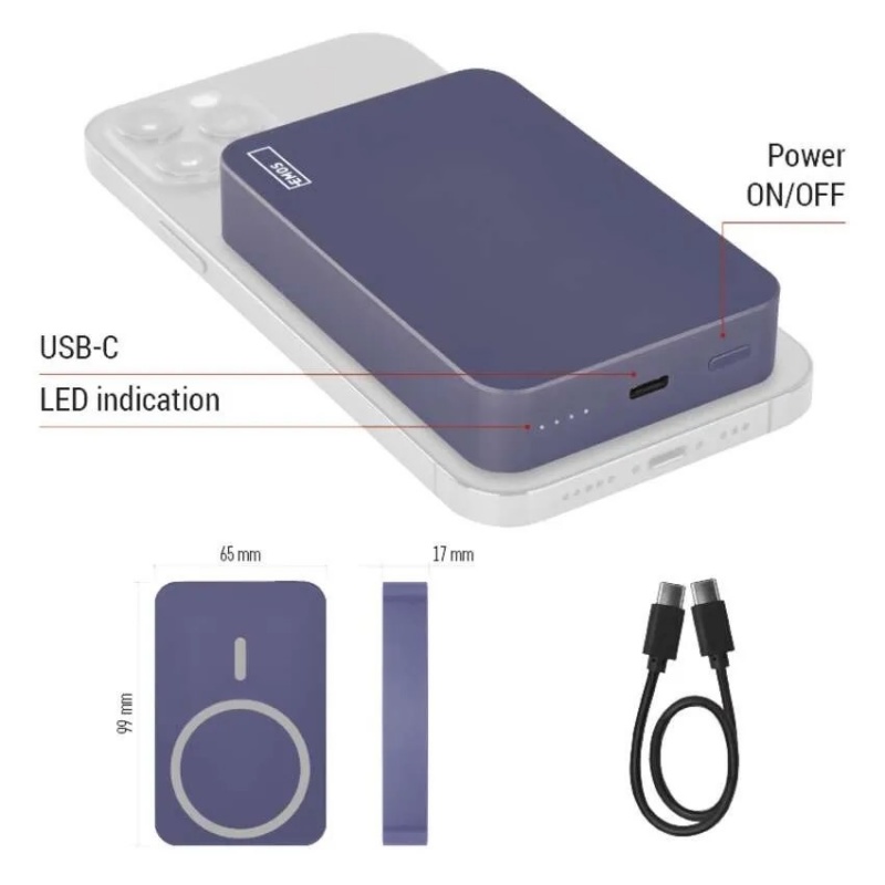 Emos Power Bank Αλουμινίου 10000mAh 20W+Wireless συμβατό με MagSafe Μπλε (B0551BL)