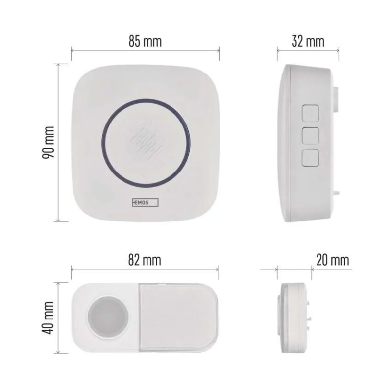 Emos Κουδούνι Ασύρματο 90db 3x1,5VAA/1xCR2032 Λευκό (P5736)