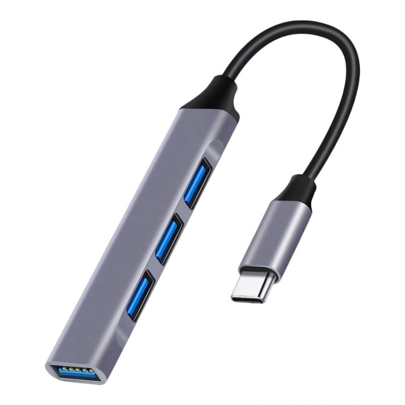 Powertech USB Hub 4x Θυρών 5Gbps με σύνδεση USB-C Γκρι (PT-1113)