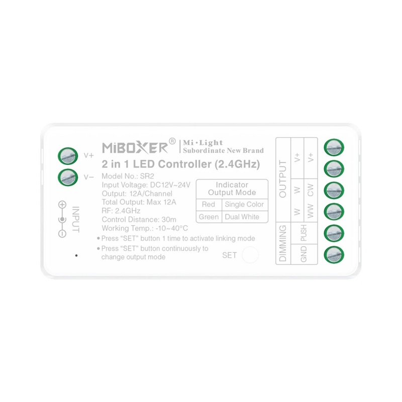 MiBoxer Led RF Controller για Μονόχρωμη+CCT Ταινία 12V-24V DC 12Α (SR2)