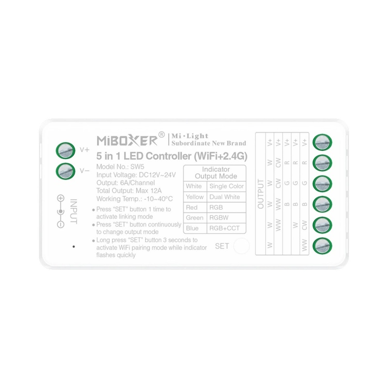 MiBoxer Led RF+WiFi Controller για RGB-RGBW / RGB+CCT Ταινία 12V-24V DC 12Α (SW5)