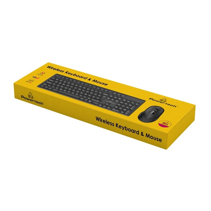 Powertech Set Ποντίκι & Πληκτρολόγιο Ασύρματο Ελληνικό Μαύρο (PT-1151)