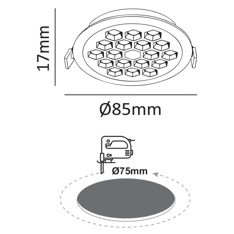 Aca Led Κυψελωτό Χωνευτό Φωτιστικό 6W 3000K 780lm Μαύρο (KYVAR630)