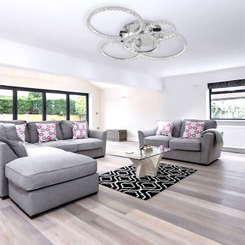 InLight Πλαφονίερα οροφής LED 72W 4000Kαπό χρώμιο μέταλλο και κρύσταλλα D:80cm (6038)