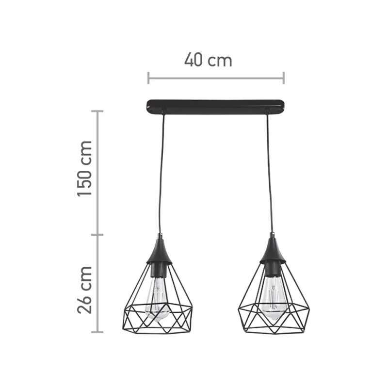 InLight Κρεμαστό φωτιστικό από μαύρο μέταλλο 2XE27 D:40cm (4024-2-BL-RAIL)
