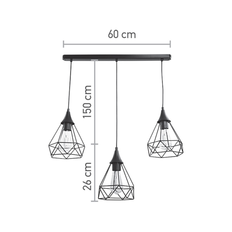 InLight Κρεμαστό φωτιστικό από μαύρο μέταλλο 3XE27 D:60cm (4024-3-BL-RAIL)