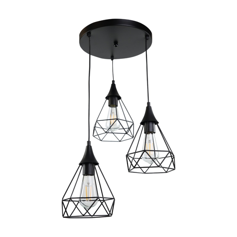 InLight Κρεμαστό φωτιστικό από μαύρο μέταλλο 3XE27 D: 30cm (4024-3-BL-ROSETTE)