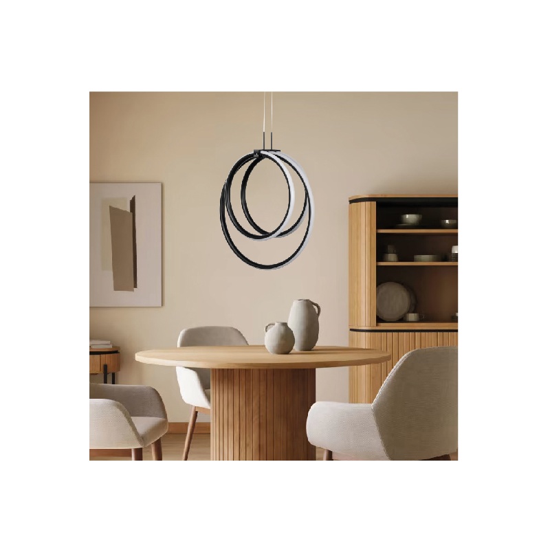 InLight Κρεμαστό φωτιστικό LED 40W 3CCT (by switch on base) σε μαύρο χρώμα D:38cm (6080-BL)