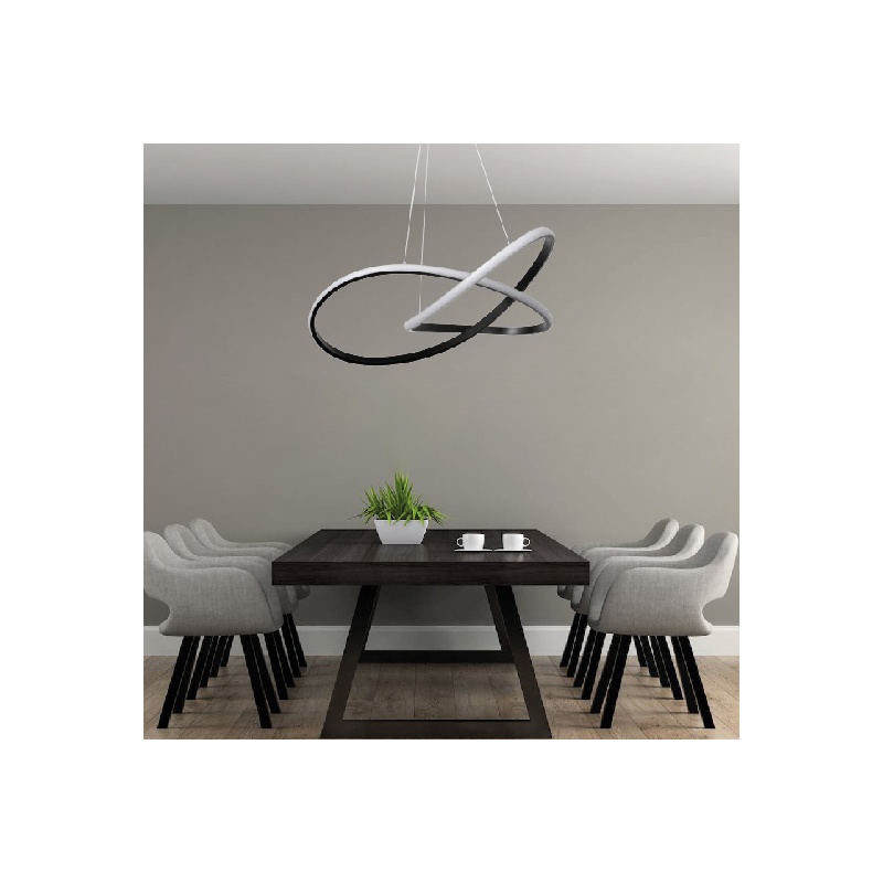 InLight Κρεμαστό φωτιστικό LED 48W 3CCT (by switch on base) σε μαύρο χρώμα D:60cm (6081-BL)