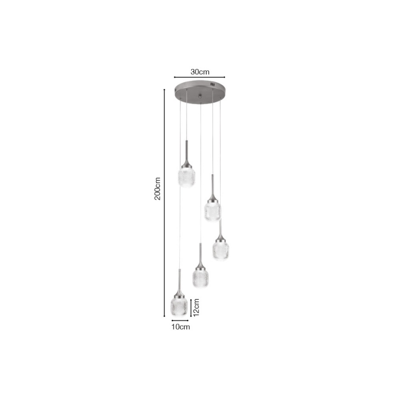 Inlight Κρεμαστό φωτιστικό LED 5*10W από χρυσαφί μέταλλο και ακρυλικό D:30x200cm (4077-5-Golden)