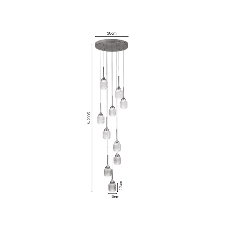 Inlight Κρεμαστό φωτιστικό LED 10*10W από χρυσαφί μέταλλο και ακρυλικό D:30x200cm (4077-10-Golden)