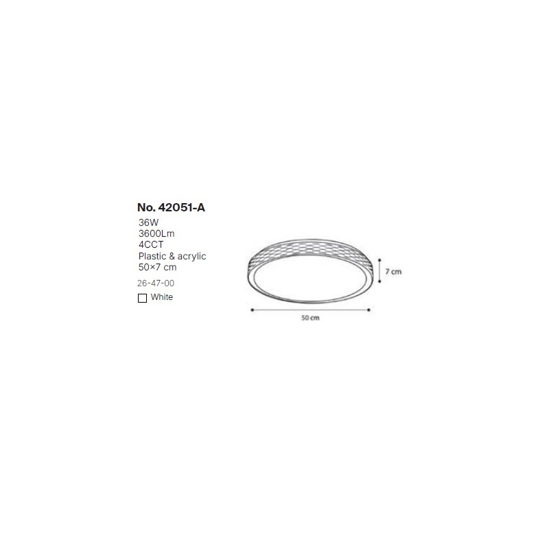 InLight Πλαφονιέρα οροφής LED 36W 4cct από λευκό ακρυλικό D:50cm (42051-Α)