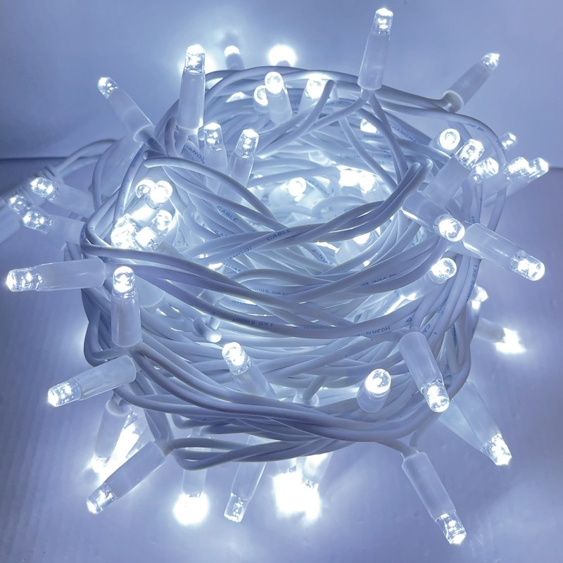 Λαμπάκια 100 LED σε Σειρά Ψυχρό Λευκό Καουτσούκ ανά 10mm Αντάπτορα 31VDC με Δυνατότητα Επέκτασης max 20 Set & Καλώδιο Πράσινο 1.