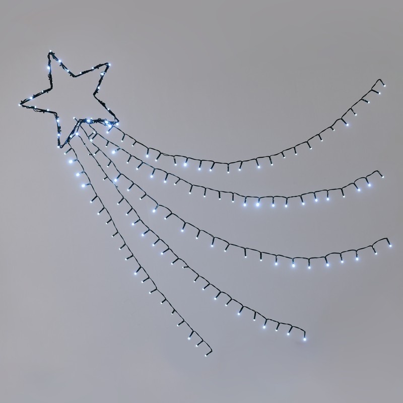 Πεφταστέρια 5 με 150 LED σε Σειρά ανά 1m Σταθερά Ψυχρό Λευκό 8 Προγράμματα Αντάπτορα 4.5VDC με Καλώδιο 5m IP44 300mm (X081502225)