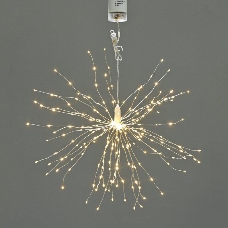 Λαμπάκια 150 LED σε Σειρά ΠΥΡΟΤΕΧΝΗΜΑ Θερμό Λευκό Ασημί μπαταρίες 4xΑΑ & ΤΗΛΡΧΕΙΡΙΣΤΗΡΙΟ με Καλώδιο Χαλκού 800mm IP44 Φ250x150mm
