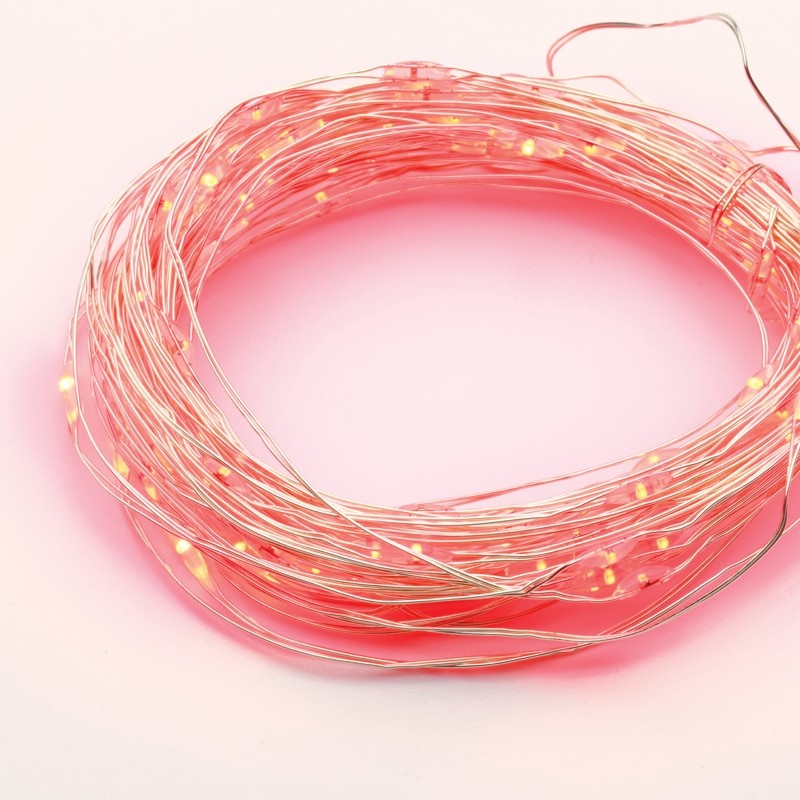 Λαμπάκια 100 LED σε Σειρά Κόκκινο Ασημί με μπαταρίες 3xΑΑ Χρονοδιακόπτη & Καλώδιο Χαλκού 10m IP44 10mm (X01100415)