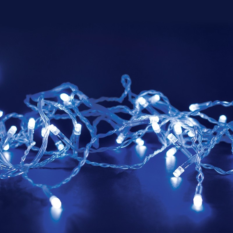 Λαμπάκια 300 LED σε Σειρά Καουτσούκ Μπλε ανά 50mm Αντάπτορα 31VDC με 8 Προγράμματα & Καλώδιο Διάφανο IP44 15mm (X08300622)