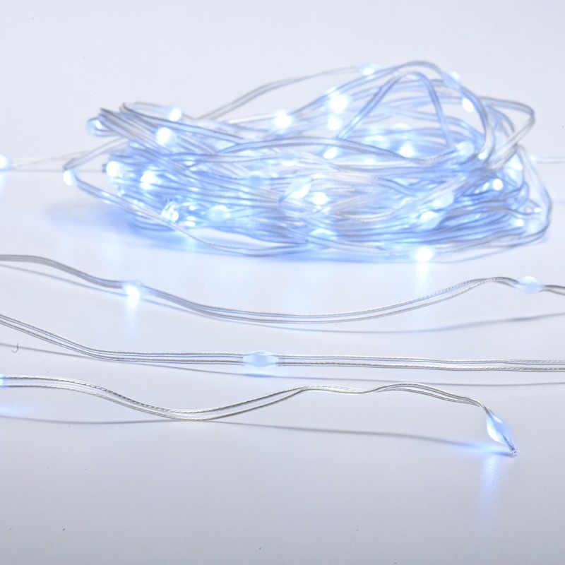 Λαμπάκια 100 LED SKIN LINE LAMP σε Σειρά Ψυχρό Λευκό Αντάπτορα 31VDC & μπαταρίες 2xΑΑ με 8 Προγράμματα & Καλώδιο Διάφανο 0.3m IP