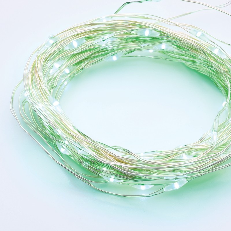 Λαμπάκια 100 LED σε Σειρά Πράσινο Ασημί με μπαταρίες 3xΑΑ Χρονοδιακόπτη & Καλώδιο Χαλκού 10m IP44 10mm (X01100515)