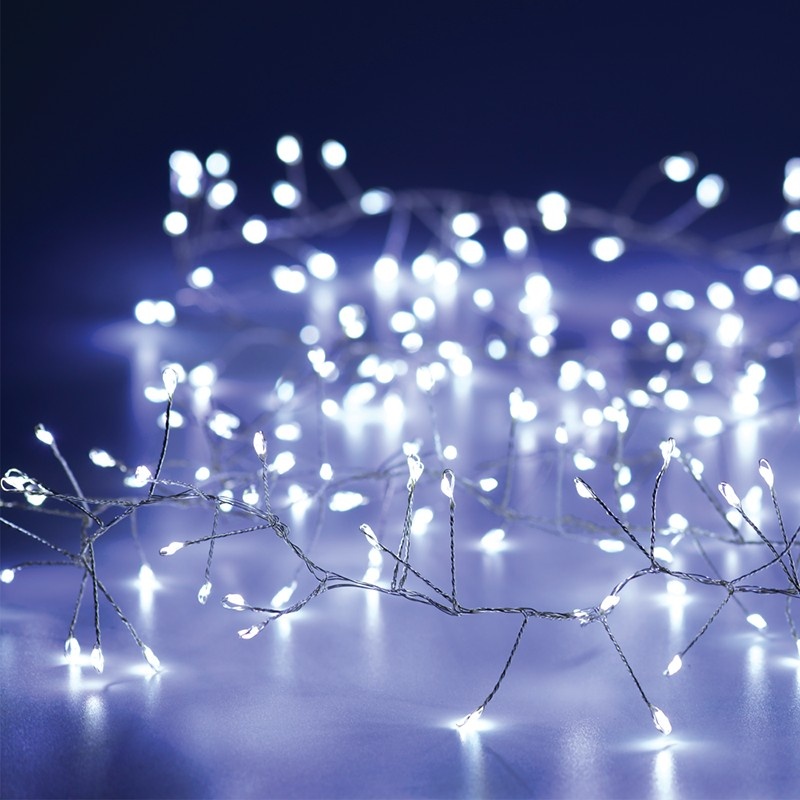 300 LED Λαμπάκια σε Σειρά 6W Ψυχρό Λευκό Καουτσούκ ανά 3mm Αντάπτορα 31VDC με 8 Προγράμματα & Καλώδιο Ασημί Χαλκού IP44 3mm (X063002277)
