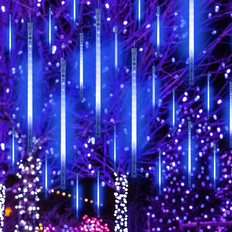 Χριστουγεννιάτικα Λαμπάκια Μετεωρίτης 240 LED CW 30LX8DROPS με μπαταρίες 3ΧΑΑ 6/18 ΧΡΟΝΙΑ με Διάφανο Καλώδιο 2.8m+400mm Επεκτεινόμενα ως 3 IP44 500mm (v)