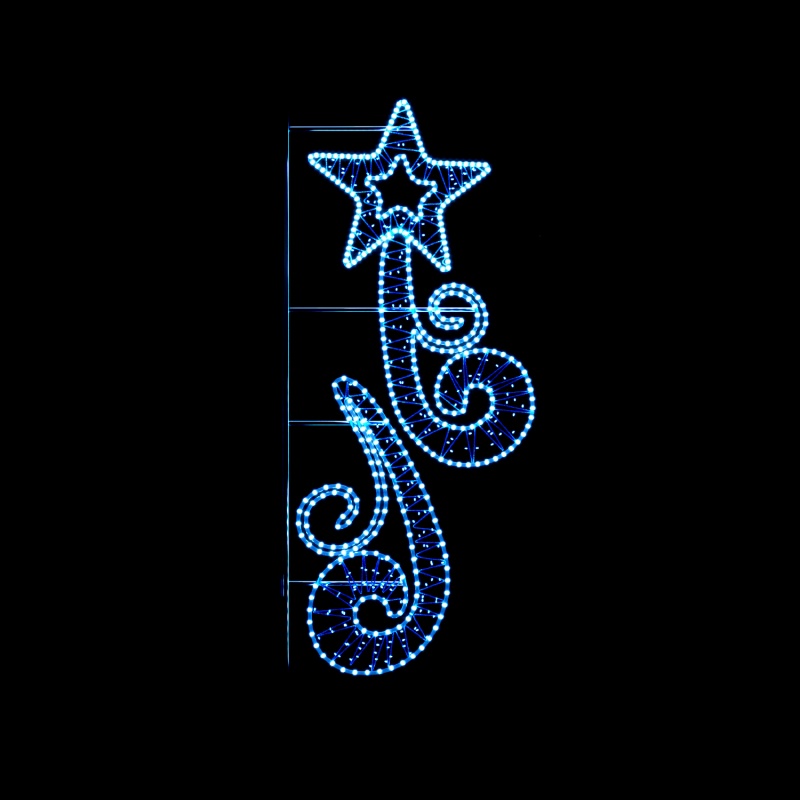 Επίστηλο XMAS ΜΟΤΙΒΟ Μπλε Αστέρι με 2 ΚΟΡΔΕΛΕΣ 150LED Θερμό ΣΤΑΘ.14m Μονοκάναλος 1,5m IP65 (XPOLESTAR189)