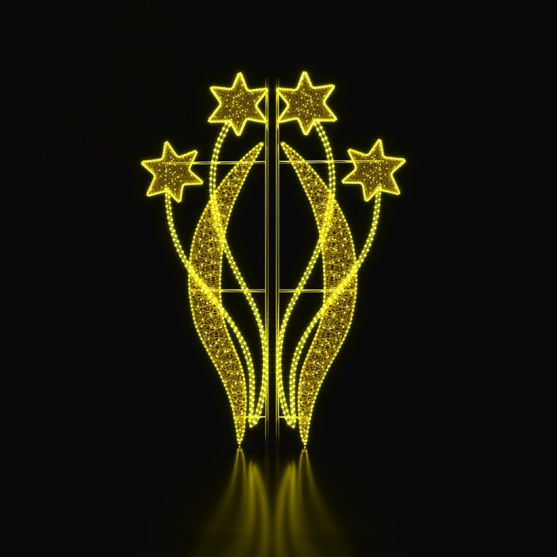 Επίστηλο XMAS Διακοσμητικό ΜΟΤΙΒΟ 4 Αστέρια 100LED ΚΙΤΡΙΝΟ Σταθερό 13m Μονοκάναλος Φωτοσωλήνας 1,5m Καλώδιο IP65 1850x700x50mm (