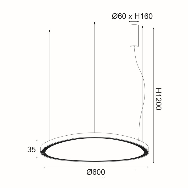 Aca HARMONY-Φωτιστικό Κρεμαστό Μαύρο ΜΑΤ ΑλουμίνιοΥ Led SMD 44W CCT 4670lm IP20 Φ600Χ1200ΜΜ (BR97LEDP60BKCCT)