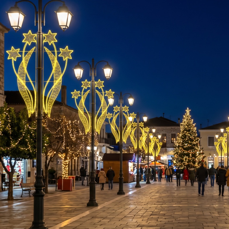 Επίστηλο XMAS Διακοσμητικό ΜΟΤΙΒΟ 4 Αστέρια 100LED ΚΙΤΡΙΝΟ Σταθερό 13m Μονοκάναλος Φωτοσωλήνας 1,5m Καλώδιο IP65 1850x700x50mm (