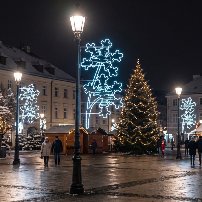Επίστηλο XMAS Διακοσμητικό Μοτίβο Διπλή Νιφάδα 60LED Λευκό Σταθερό 15m Μονοκάναλος Φωτοσωλήνας 1,5m Καλώδιο IP65 1850x900x50mm (XPOLESNOFLAKE)
