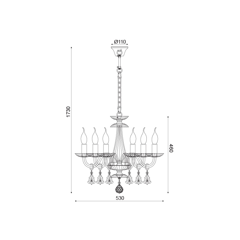 Aca Εξάφωτο Κρεμαστό Φωτιστικό Διάφανο - Χρώμιο (BLK80386PCC)