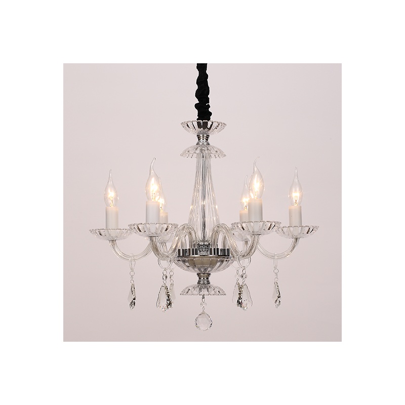 Aca Εξάφωτο Κρεμαστό Φωτιστικό Διάφανο - Χρώμιο (BLK80386PCC)